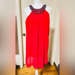 A. Byer Red Maxi Skirt Asymmetrical Slit